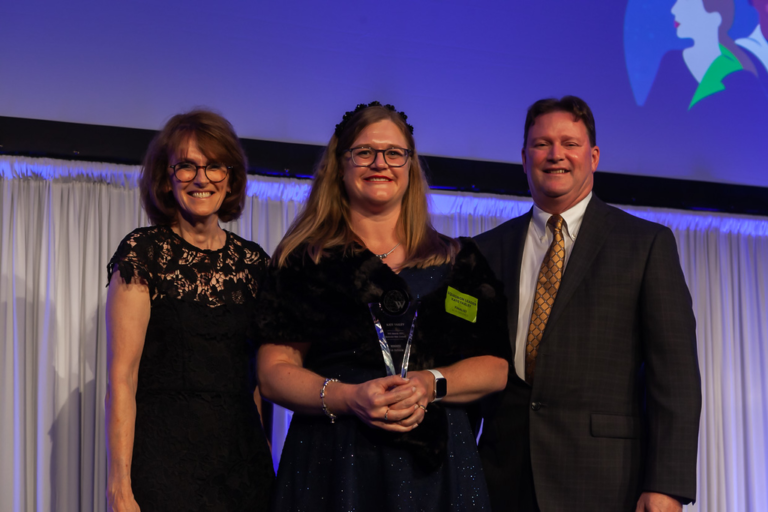 Australian Chief Scientist Dr Cathy Foley; Flt Lt Kate Yaxley; and Lockheed Martin Australia Chief Executive Joe North