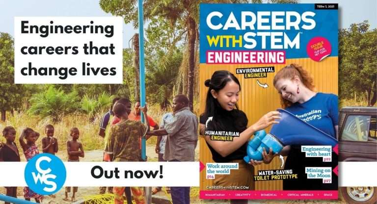 Cover of Careers with STEM Engineering 2025, saying "Engineering that changes lives" "Out now"