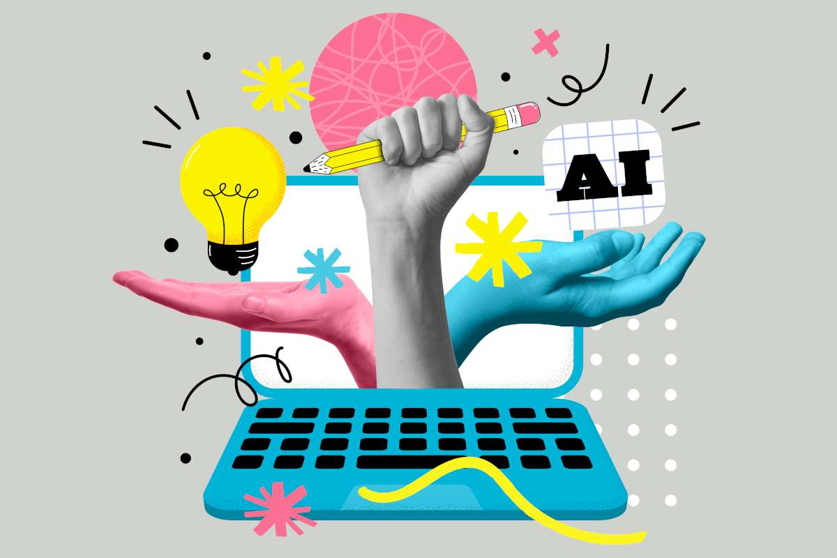 Illustration of computer with hand bursting out