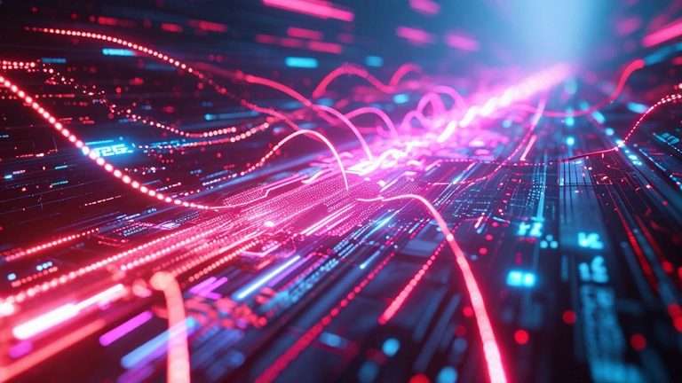Cyberpunk photo of cyberpunk-style futuristic ai interface with glowing neural pathways, translucent wires, and flowing data particles in a dark tech environment. ultra-detailed, abstract layout with depth and lighting.