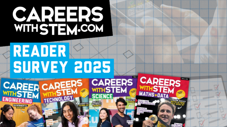 Banner for Careers with STEM survey showing magazine covers from 2025
