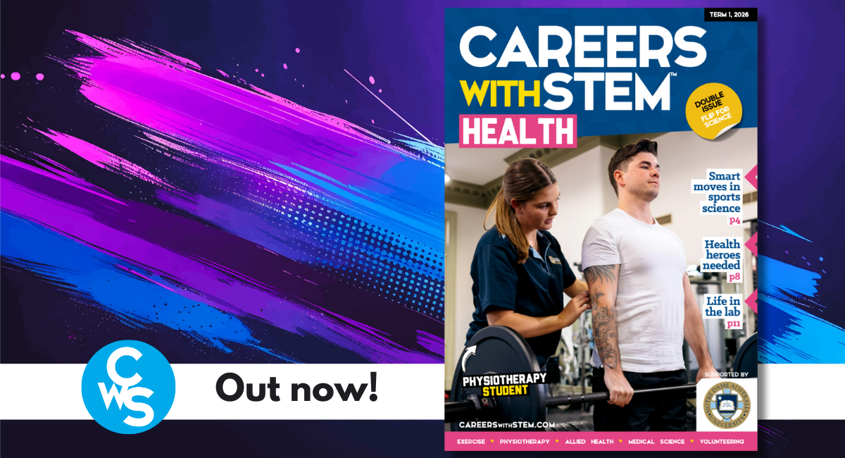 Cover of Careers with STEM: Health 2026 on a purple background saying "Out now!"