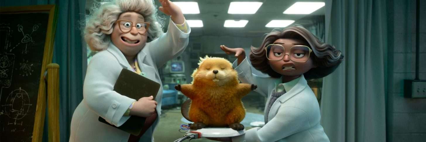 Animated scientists with an animal