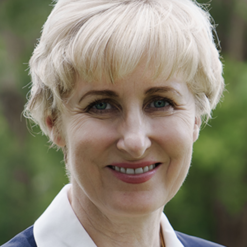 Blonde woman with collared shirt